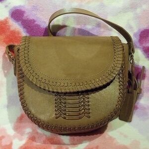 Cleo +Wolf Tan Leather Braided-Trim Crossbody Bag